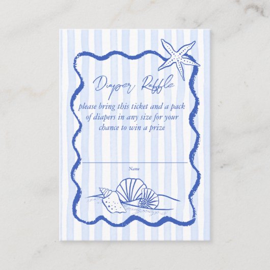 Zeeschelpen golvende strepen baby shower luierverl informatiekaartje (Voorkant)