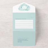 Zeeschelpen hart waterverf strand bruiloft aqua all in one uitnodiging (Buitenkant)