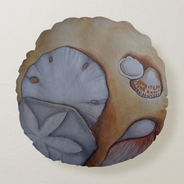 Zeeschelpen in het Seashore Waterverf Sierkussen Rond Kussen (Voorkant)