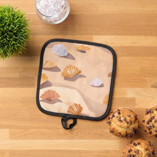 Zeeschelpen in het zand | Beach Ocean Waterverf Pannenlap (Top down)