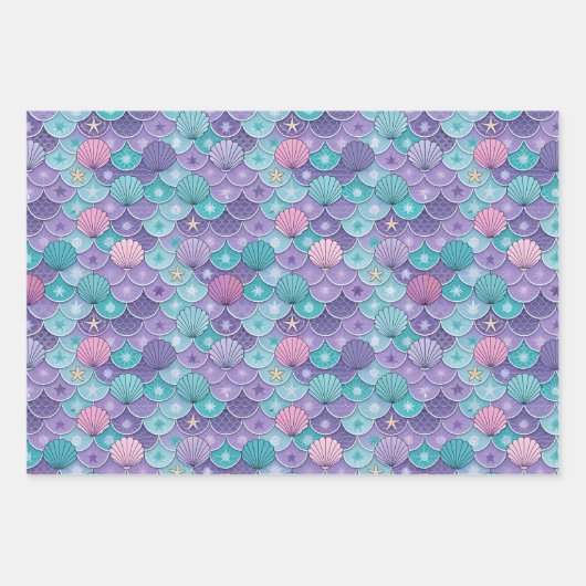 Zeeschelpen in roze en blauw inpakpapier vel (Voorkant 2)