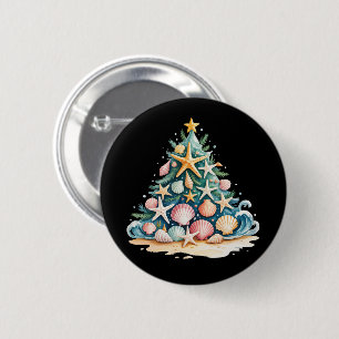 Zeeschelpen Kerstboom Oceaan Water Zeester  Ronde Button 5,7 Cm