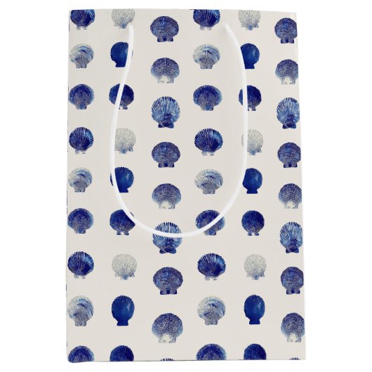Zeeschelpen Moderne Blauwe Nautische Oceaan Medium Cadeauzakje (Voorkant)