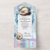 Zeeschelpen moeder van parel oceaan golven irisere all in one uitnodiging (Binnen)