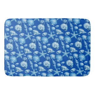 Zeeschelpen. Nautilus. Blauw. Badmat