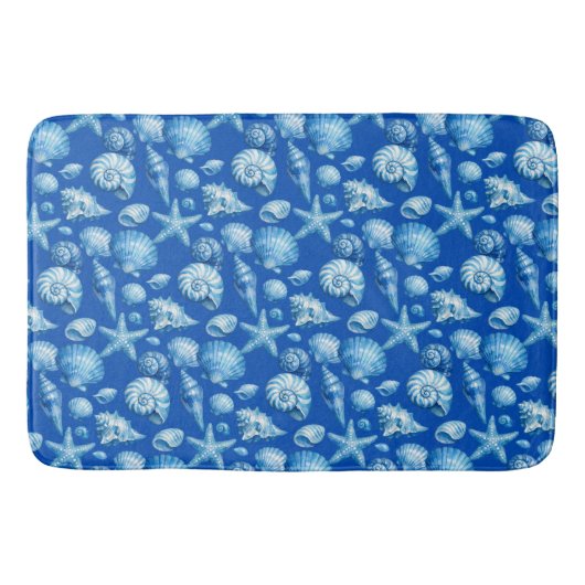 Zeeschelpen. Nautilus. Blauw. Badmat (Voorkant)