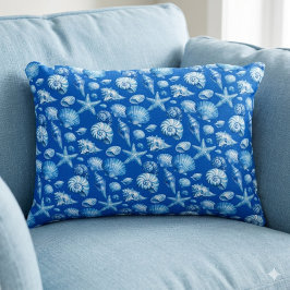 Zeeschelpen. Nautilus. Blauw kobalt.  Accent Kussen