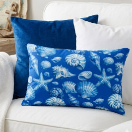 Zeeschelpen. Nautilus. Blauw kobalt.  Accent Kussen
