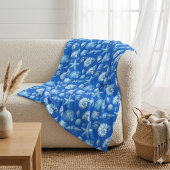 Zeeschelpen. Nautilus. Blauw kobalt. Fleece deken
