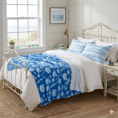 Zeeschelpen. Nautilus. Blauw kobalt. Fleece deken