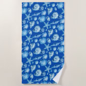 Zeeschelpen. Nautisch. Blauw Strandlaken (Voorkant)