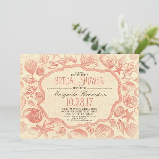  zeeschelpen nautisch strand vrijgezellenfeest kaart (Staand voorkant)