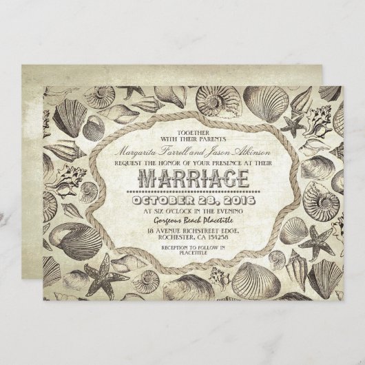  zeeschelpen nautische strand bruiloft uitnodiging (Voorkant / Achterkant)