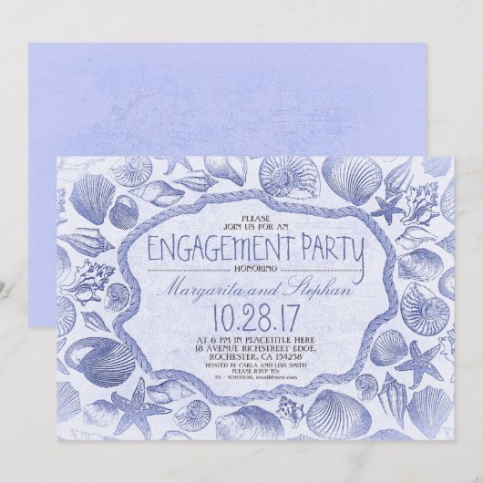 zeeschelpen nautische strand verlovingsfeest kaart (Voorkant / Achterkant)