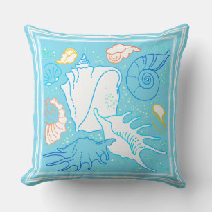 Zeeschelpen op Bright Blue White Trim Sierkussen