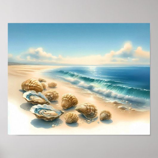 Zeeschelpen op de kust Ocean Beach Art Print (Voorkant)