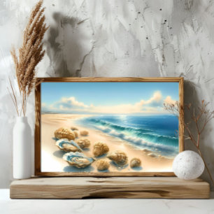Zeeschelpen op de kust Ocean Beach Art Print