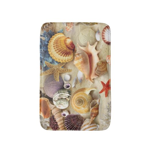 Zeeschelpen op het strand badmat (Voorkant Verticaal)