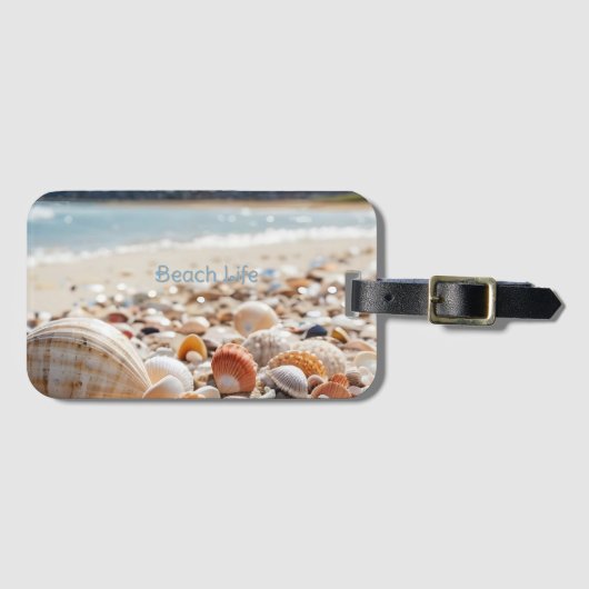 Zeeschelpen op het strand bagagelabel (Voorkant (horizontaal))