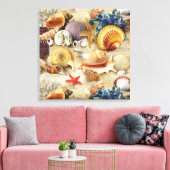 Zeeschelpen op het strand canvas afdruk (Insitu (Woonkamer))