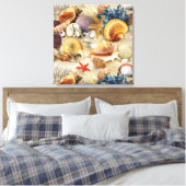 Zeeschelpen op het strand canvas afdruk (Insitu (Slaapkamer))
