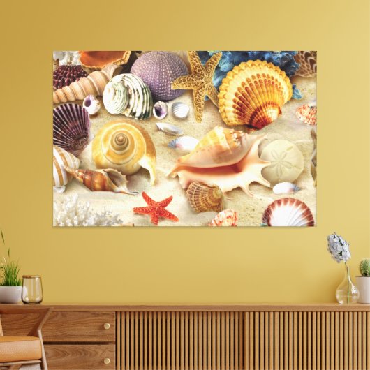 Zeeschelpen op het strand canvas afdruk (Insitu (Woonkamer))
