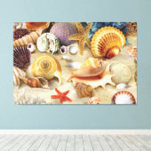 Zeeschelpen op het strand canvas afdruk (Insitu (Houten vloer))