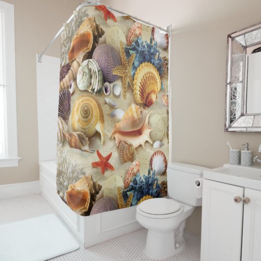 Zeeschelpen op het strand douchegordijn (In situ)