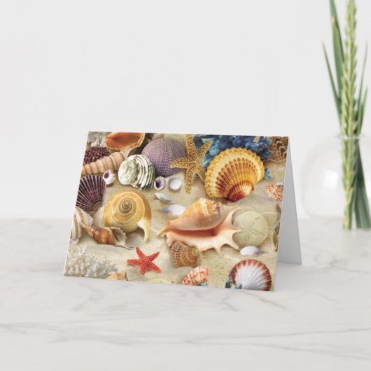 Zeeschelpen op het strand feestdagen kaart (Voorkant)