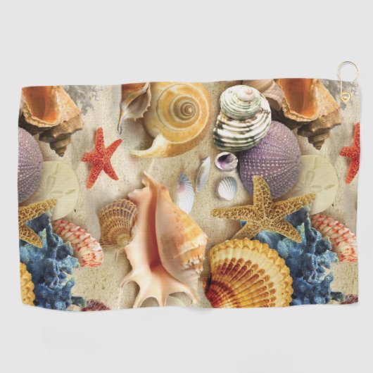 Zeeschelpen op het strand golfhanddoek (Horizontaal)