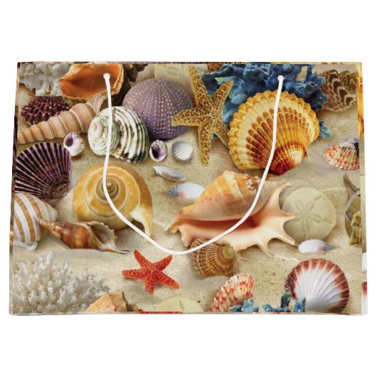 Zeeschelpen op het strand groot cadeauzakje (Voorkant)