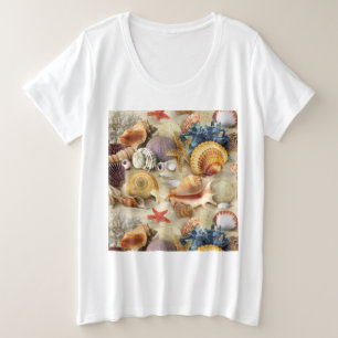 Zeeschelpen op het strand grote maat t-shirt