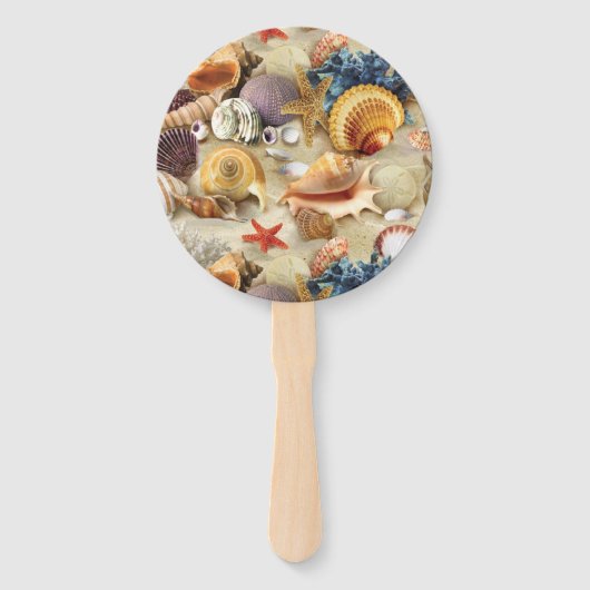 Zeeschelpen op het strand handwaaier (Voorkant)