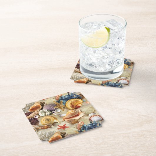 Zeeschelpen op het strand kartonnen onderzetters (Insitu)