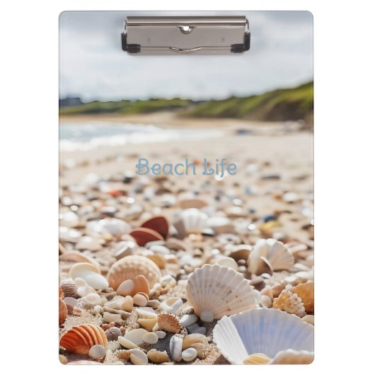 Zeeschelpen op het strand klembord (Voorkant)