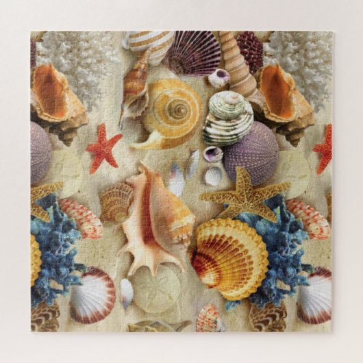 Zeeschelpen op het strand legpuzzel (Horizontaal)