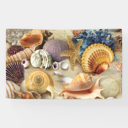 Zeeschelpen op het strand spandoek (Horizontaal)
