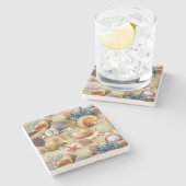 Zeeschelpen op het strand stenen onderzetter (Zijkant)