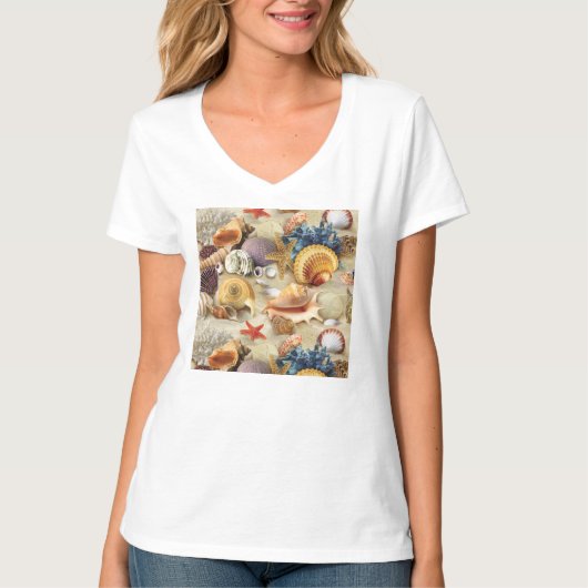 Zeeschelpen op het strand t-shirt (Voorkant)