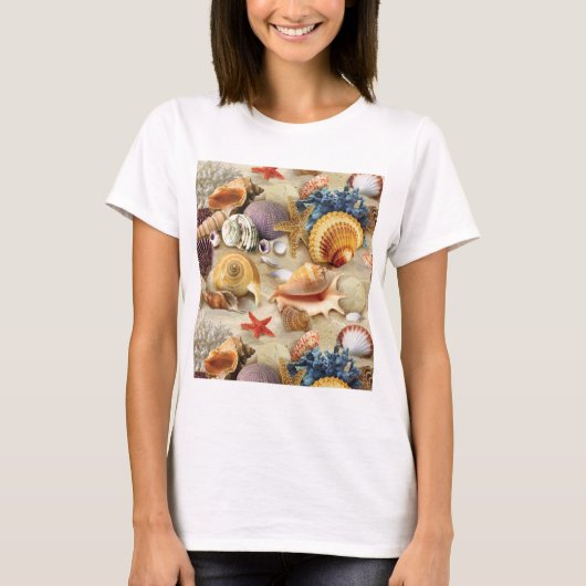 Zeeschelpen op het strand t-shirt (Voorkant)