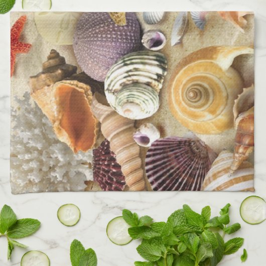 Zeeschelpen op het strand theedoek (Gevouwen)
