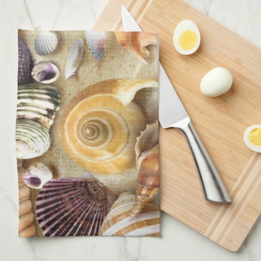 Zeeschelpen op het strand theedoek (Quarter Fold)