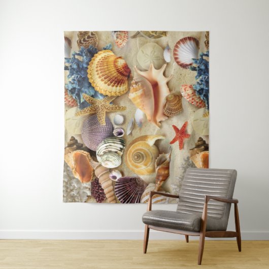 Zeeschelpen op het strand wandkleed (In situ)