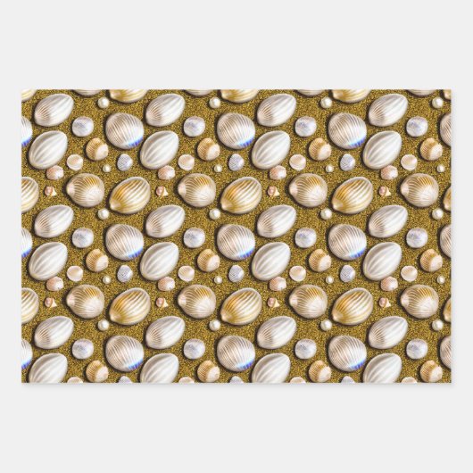 Zeeschelpen parels zandstrand schelpen gouden shim inpakpapier vel (Voorkant 3)