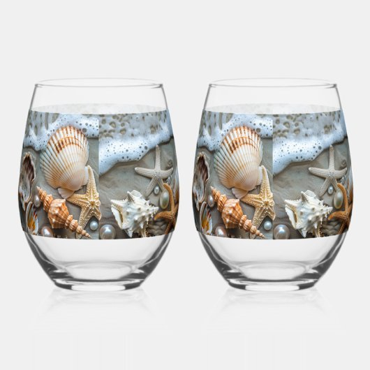 Zeeschelpen Parels Zee Schuim Zeester   Wijnglas Zonder Voet (Links)