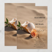 Zeeschelpen Roos Zand Bruiloft Kaart (Voorkant / Achterkant)