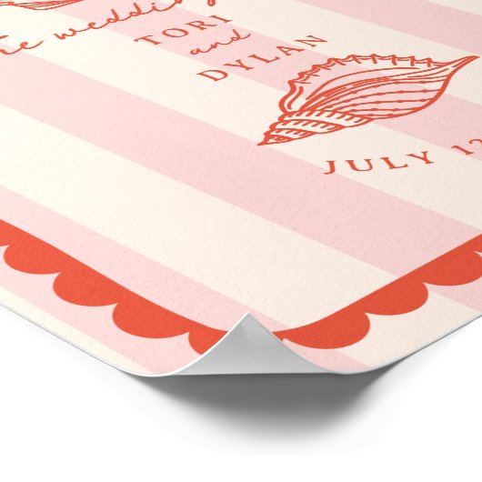 Zeeschelpen Scalloped Border Stripe Bruiloft Welko Poster (Hoek)