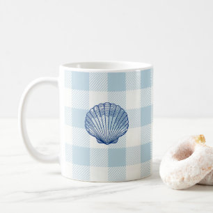 Zeeschelpen schilderij Nautisch Blauw Gingham Koffiemok