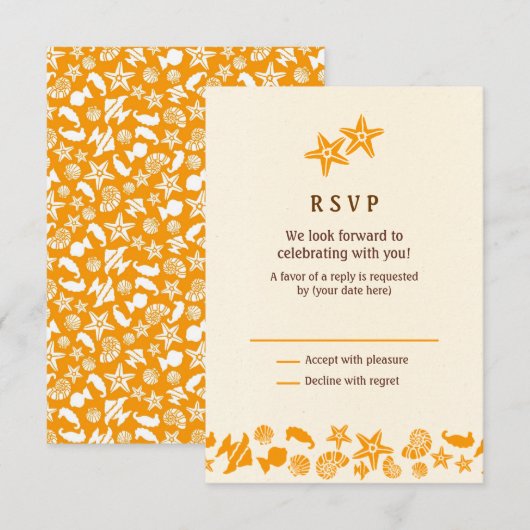 Zeeschelpen & Starfish Heart Summer Beach RSVP Kaartje (Voorkant / Achterkant)