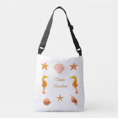 Zeeschelpen, sterrenkalligrafie en zeepaarden op w crossbody tas (Voorkant)
